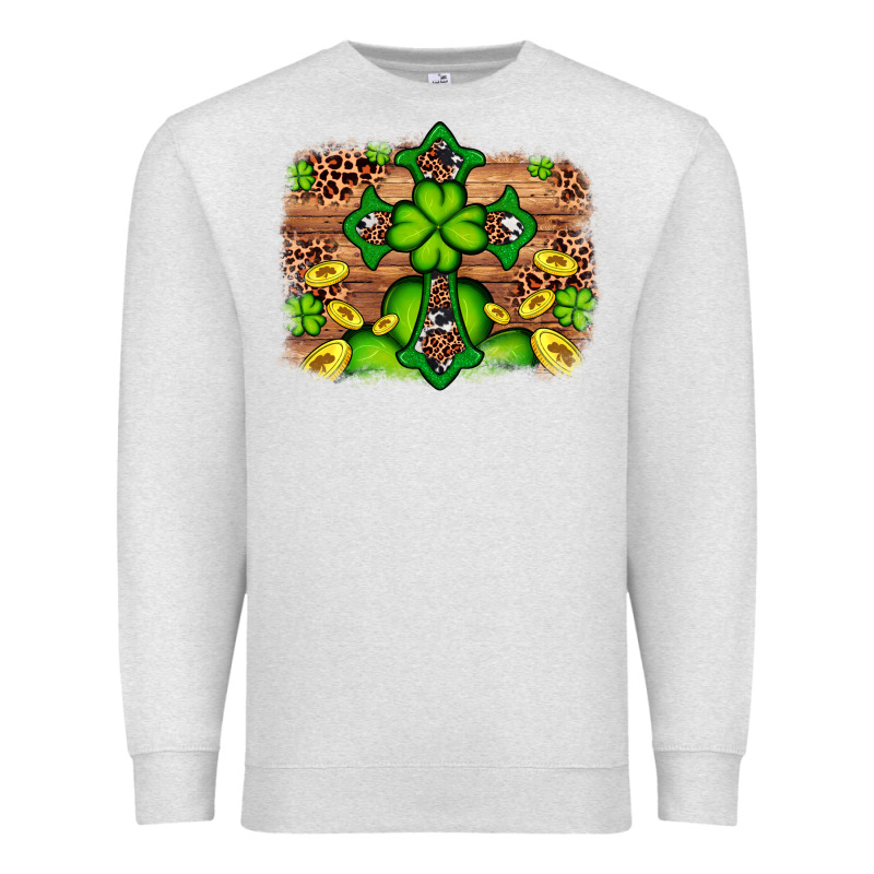 Western Shamrock Cross Leopard Background Premium Sweatshirt by Artiststas | Teevron