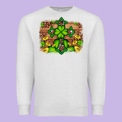 Western Shamrock Cross Leopard Background Premium Sweatshirt Designed By Artiststas