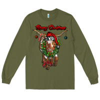 Army Green merry christmas longhorn cow Long Sleeve Tee - RanaPortraitStore