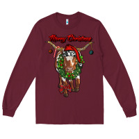 Burgundy merry christmas longhorn cow Long Sleeve Tee - RanaPortraitStore