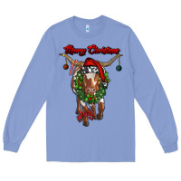 Colony Blue merry christmas longhorn cow Long Sleeve Tee - RanaPortraitStore