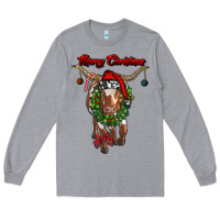Heather Grey merry christmas longhorn cow Long Sleeve Tee - RanaPortraitStore