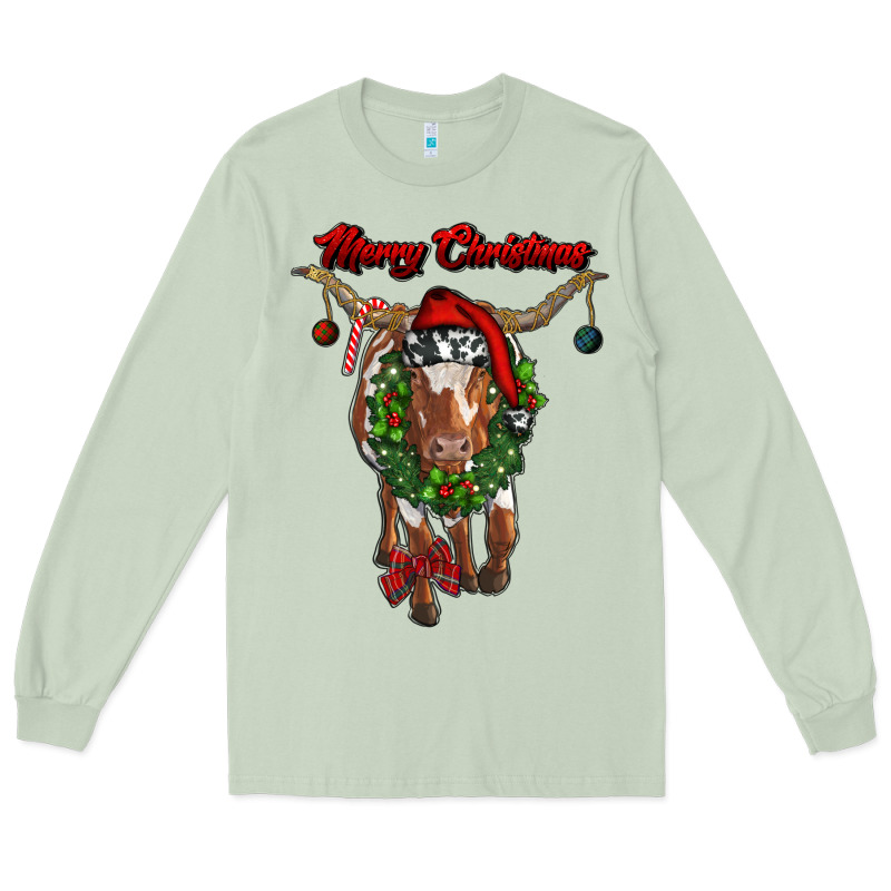 Merry Christmas Longhorn Cow Long Sleeve Tee by RanaPortraitStore | Teevron
