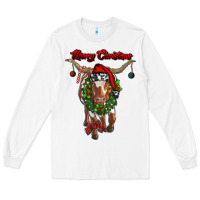 White merry christmas longhorn cow Long Sleeve Tee - RanaPortraitStore