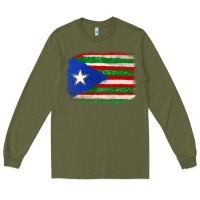 Army Green Mexico and Puerto Rico Flag Long Sleeve Tee - texasbilliewilder