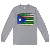 Heather Grey Mexico and Puerto Rico Flag Long Sleeve Tee - texasbilliewilder
