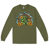 Army Green western rainbow with cactus Long Sleeve Tee - RanaPortraitStore