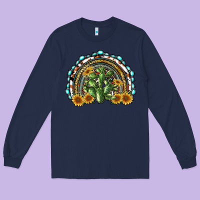 Western Rainbow With Cactus Long Sleeve Tee Designed By Ranaportraitstore