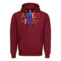 Burgundy america thunderbolt Zipper Hoodie - HRA Design Shop