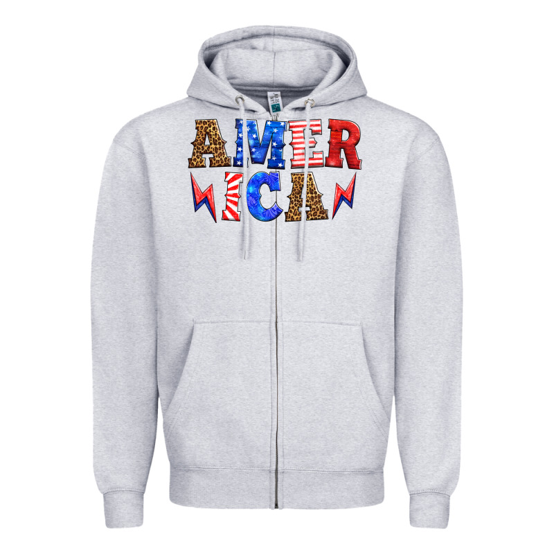 America Thunderbolt Zipper Hoodie by HRA Design Shop | Teevron