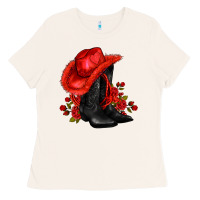 Bone valentines day cowboy boots red  and roses Ladies Tee - AdoDesignShop