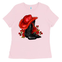 Bubblegum Pink valentines day cowboy boots red  and roses Ladies Tee - AdoDesignShop