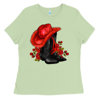 Valentines Day Cowboy Boots Red  And Roses Ladies Tee | Teevron