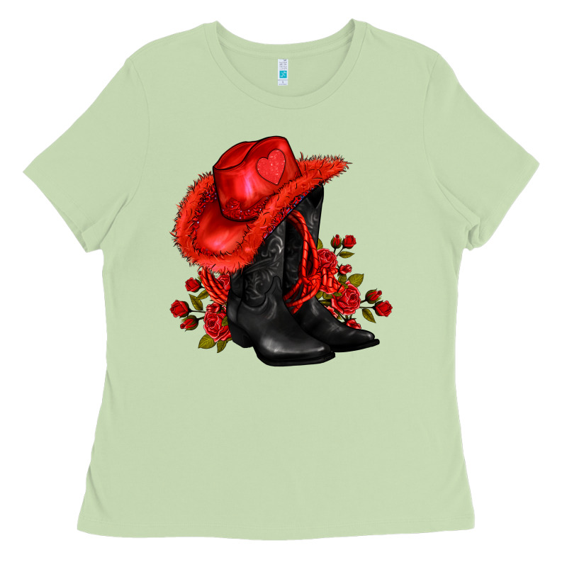 Valentines Day Cowboy Boots Red  And Roses Ladies Tee by AdoDesignShop | Teevron