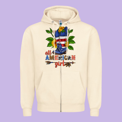 All American Girl Cowboy Boot With Sunflower Zipper Hoodie Designed By Hra Design Shop
