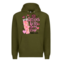 Army Green valentine jesus fills my cup Premium Hoodie - MaliasSmallBusiness