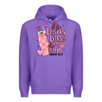 Purple valentine jesus fills my cup Premium Hoodie - MaliasSmallBusiness