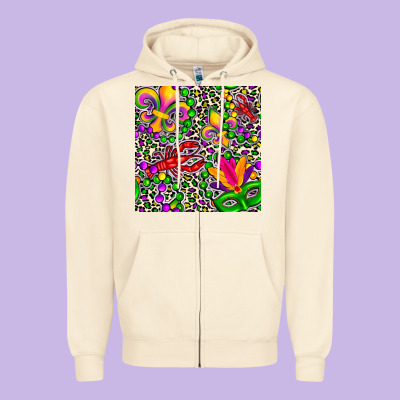 Mardi Gras Crawfish Leopard  Seamless Pattern Zipper Hoodie Designed By Fadigitalartstudio
