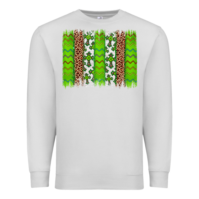 Western St. Patrick's Shamrock Cross Leopard Brushstroke Premium Sweatshirt by Artiststas | Teevron