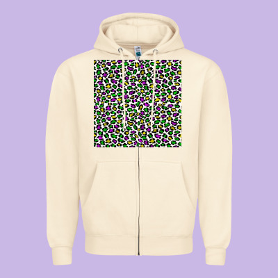 Mardi Gras Leopard  Seamless Pattern Zipper Hoodie Designed By Fadigitalartstudio
