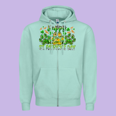 Heppy St. Patricks Day Zipper Hoodie Designed By Racoondesign