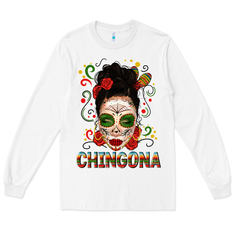 Mexicana Skull Girl Messy Bun Long Sleeve Tee by texasbilliewilder | Teevron