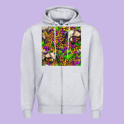 Mardi Gras Leopard Horse Seamless Pattern Zipper Hoodie Designed By Fadigitalartstudio