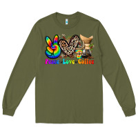 Army Green peace love  coffee Long Sleeve Tee - Zillion Design Studio