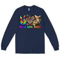 Navy peace love  coffee Long Sleeve Tee - Zillion Design Studio