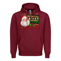 Burgundy Merry christmas santa cassette Zipper Hoodie - FaDigitalArtStudio