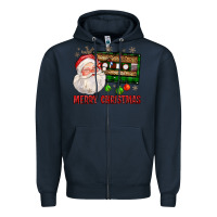 Navy Merry christmas santa cassette Zipper Hoodie - FaDigitalArtStudio