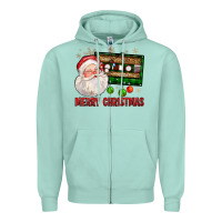 Seafoam Merry christmas santa cassette Zipper Hoodie - FaDigitalArtStudio