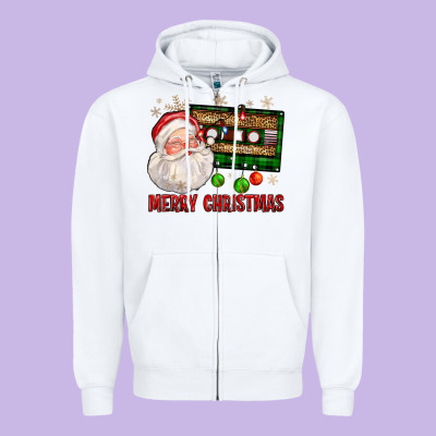 Merry Christmas Santa Cassette Zipper Hoodie Designed By Fadigitalartstudio