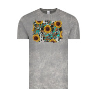 Cloud Rock western sunflowers turquoise cowhide background Vintage Tee - RanaPortraitStore
