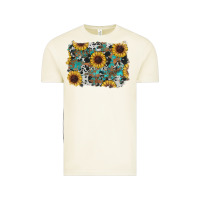 Vintage Arctic western sunflowers turquoise cowhide background Vintage Tee - RanaPortraitStore