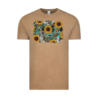 Vintage Coffee western sunflowers turquoise cowhide background Vintage Tee - RanaPortraitStore