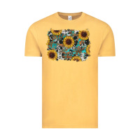 Vintage Mustard western sunflowers turquoise cowhide background Vintage Tee - RanaPortraitStore