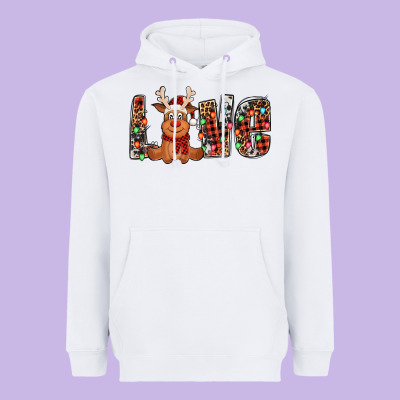 Love Christmas Reindeer Heavyweight Hoodie Designed By Jasminsmagicworld