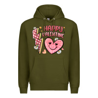 Army Green happy valentine heart Premium Hoodie - MaliasSmallBusiness