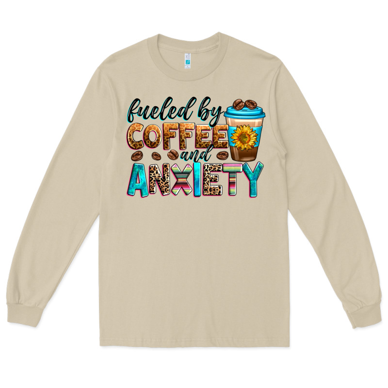Fueled By Coffee And Anxiety Long Sleeve Tee by Zillion Design Studio | Teevron