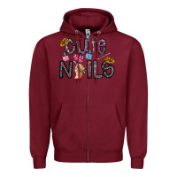 Burgundy cute nails Zipper Hoodie - CowhideDigitalArt