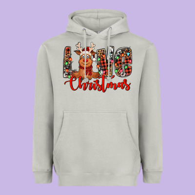 Love Christmas Reindeer Heavyweight Hoodie Designed By Jasminsmagicworld
