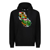 Black California Map Sunflower Cactus Serape Premium Hoodie - RanaPortraitStore