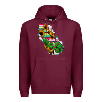 Burgundy California Map Sunflower Cactus Serape Premium Hoodie - RanaPortraitStore