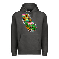 Charcoal Heather California Map Sunflower Cactus Serape Premium Hoodie - RanaPortraitStore