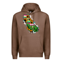 Chestnut California Map Sunflower Cactus Serape Premium Hoodie - RanaPortraitStore