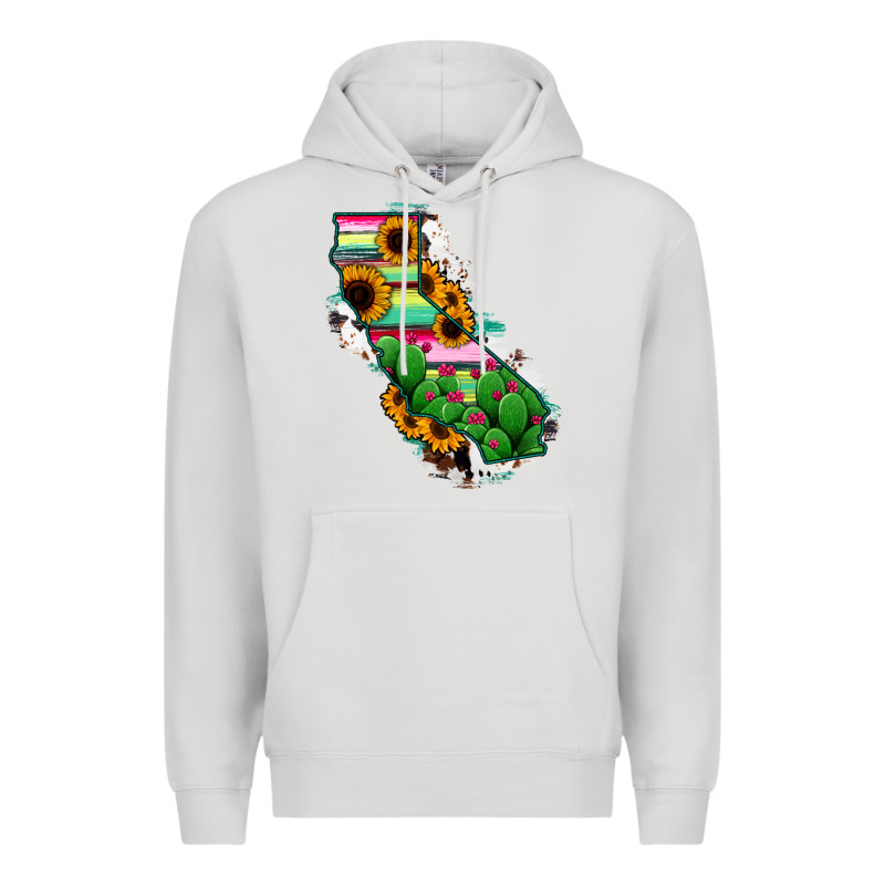 California Map Sunflower Cactus Serape Premium Hoodie by RanaPortraitStore | Teevron