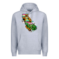 Heather Grey California Map Sunflower Cactus Serape Premium Hoodie - RanaPortraitStore