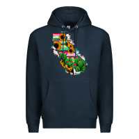 Navy California Map Sunflower Cactus Serape Premium Hoodie - RanaPortraitStore