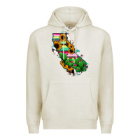 Oatmeal Heather California Map Sunflower Cactus Serape Premium Hoodie - RanaPortraitStore
